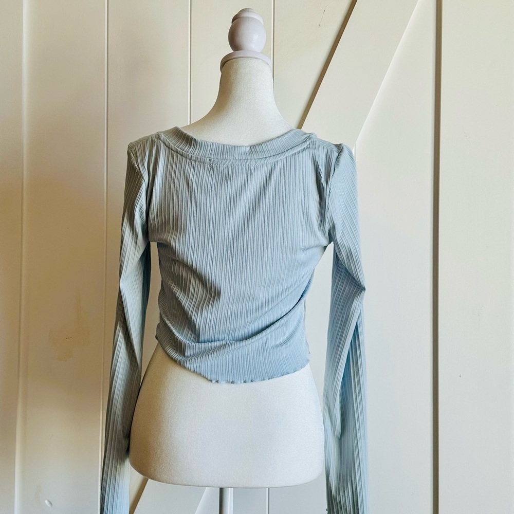 Light Blue Ribbed Button-Up Cardigan - Picture 2 of 5